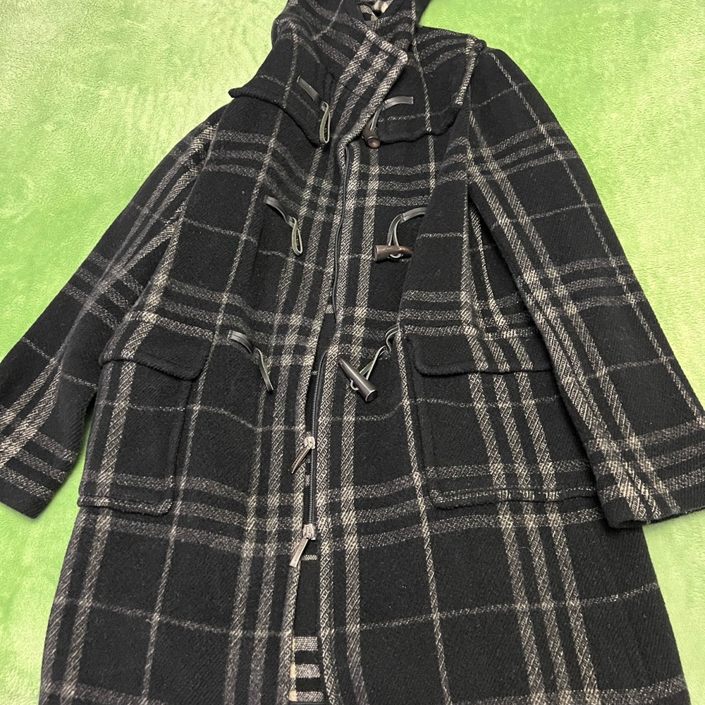 Burberry Black and Gray Plaid Trench Coat